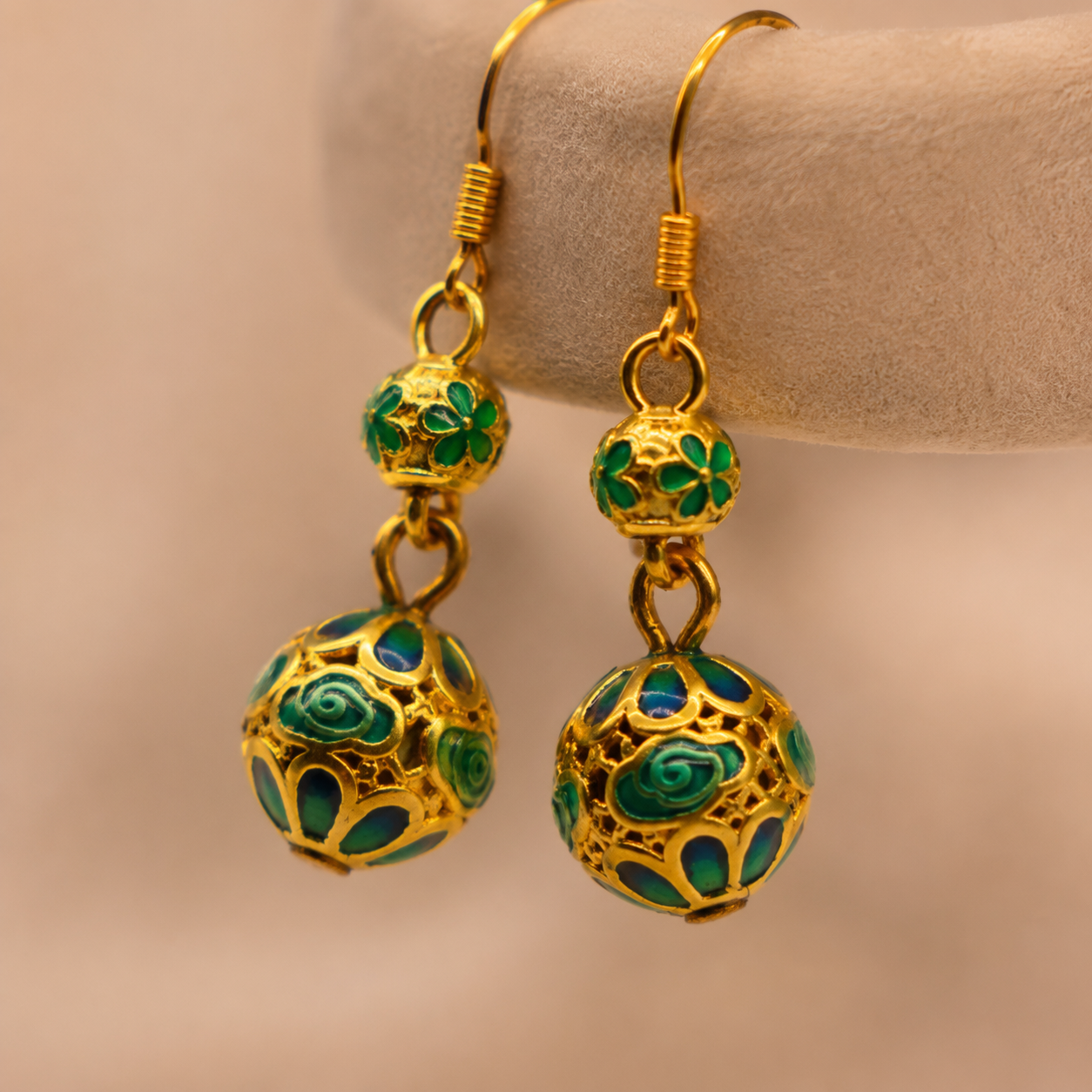 Green Ruyi Cloisonné Drop Earrings