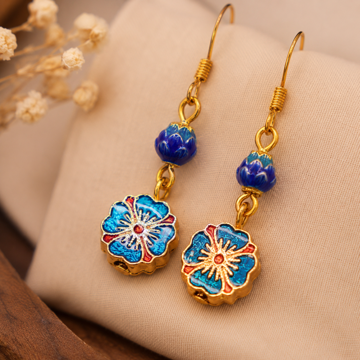 Turquoise Blue Cloisonné Drop Earrings