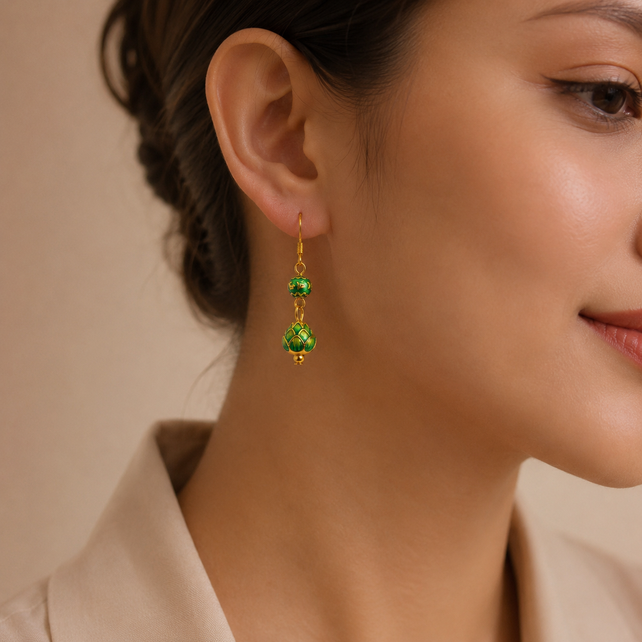 Green Teardrop Cloisonné Earrings