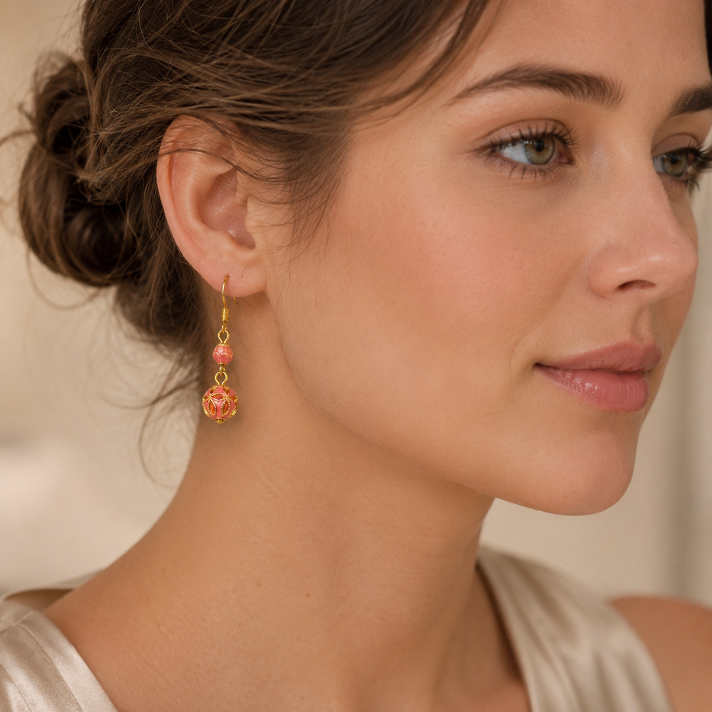 Amber Blossom Cloisonné Drop Earrings