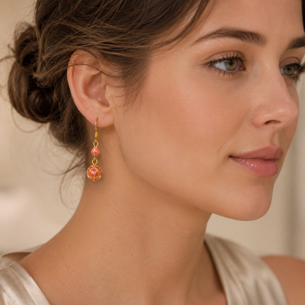 Amber Blossom Cloisonné Drop Earrings