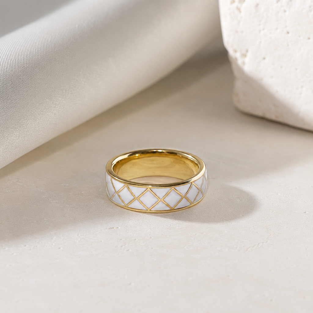 White Diamond Lattice Cloisonné Ring