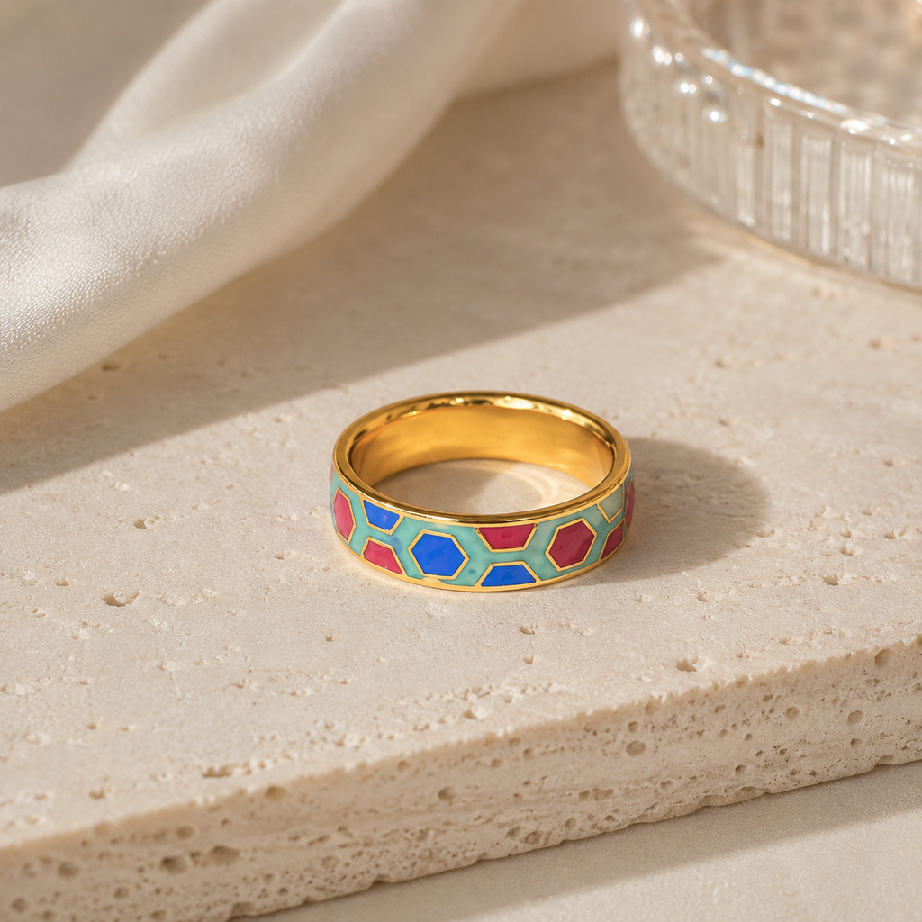 Multicolour Mosaic Cloisonné Ring
