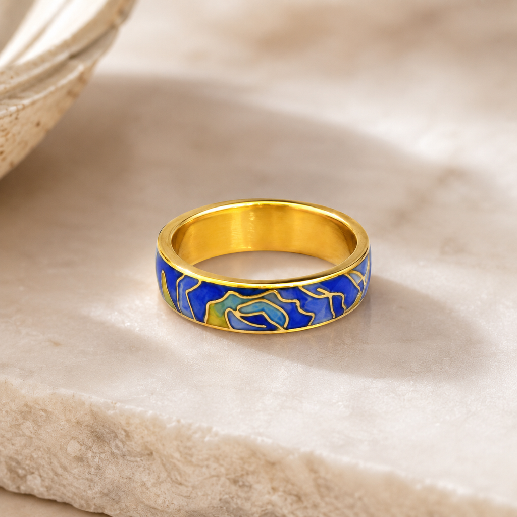 Blue Mountain Motif Cloisonné Ring