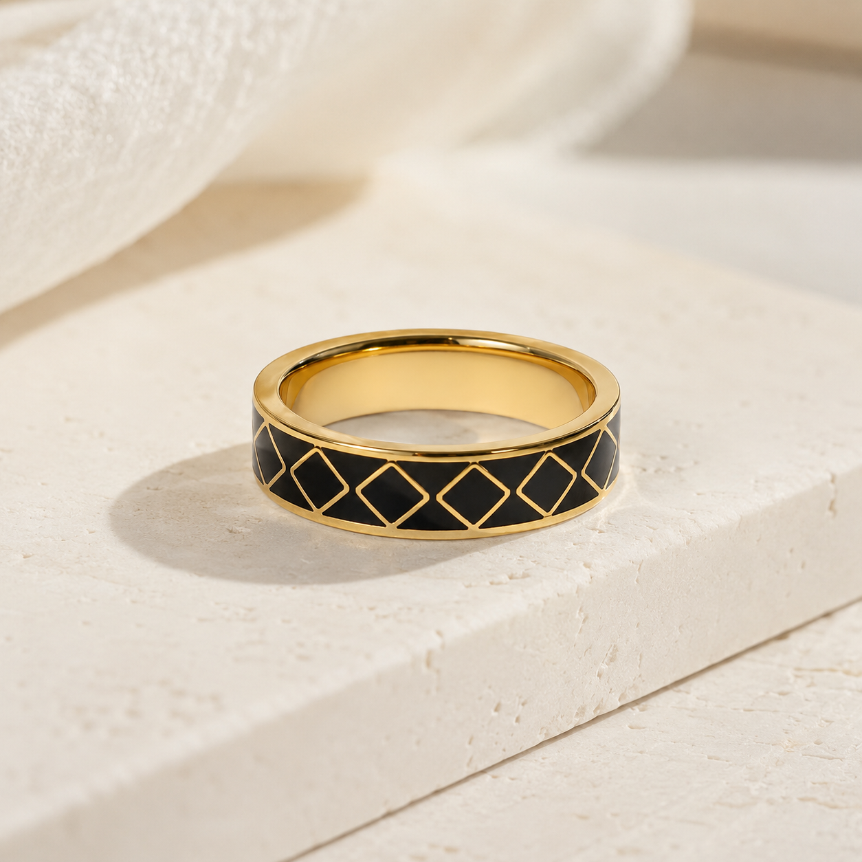 Black Diamond Lattice Cloisonné Ring