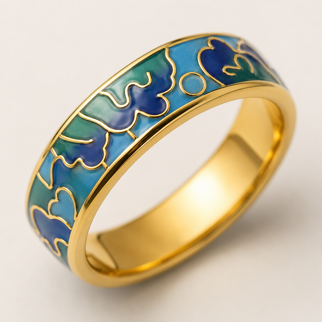 Blue Cloud Motif Cloisonné Ring