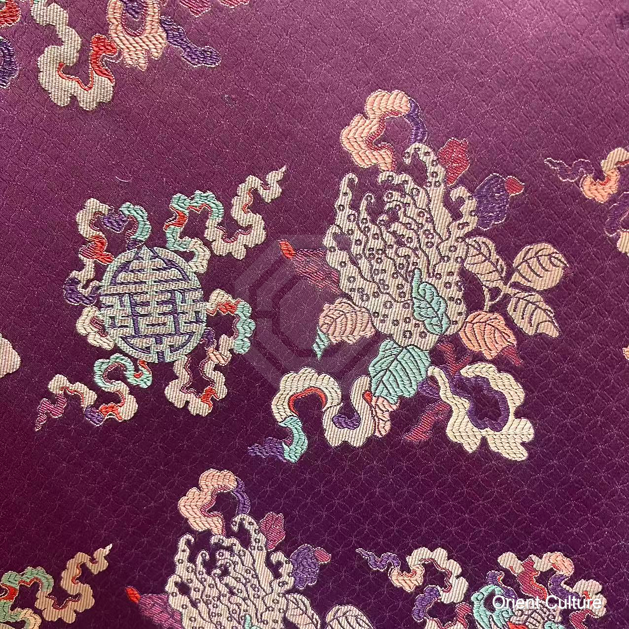 Purple “Blessings, Longevity & Abundance” Shu Brocade — Shu Brocade fabric by Orient Culture