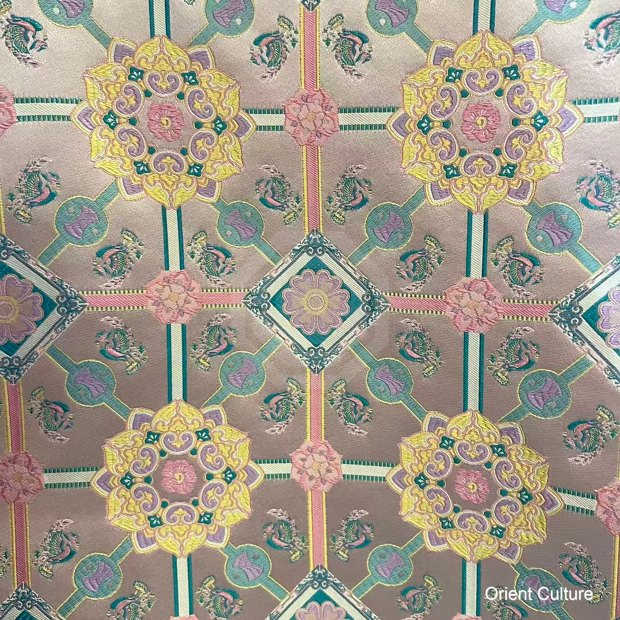 Beige Baoxiang Flower, Pomegranate & Phoenix Shu Brocade — Shu Brocade fabric by Orient Culture