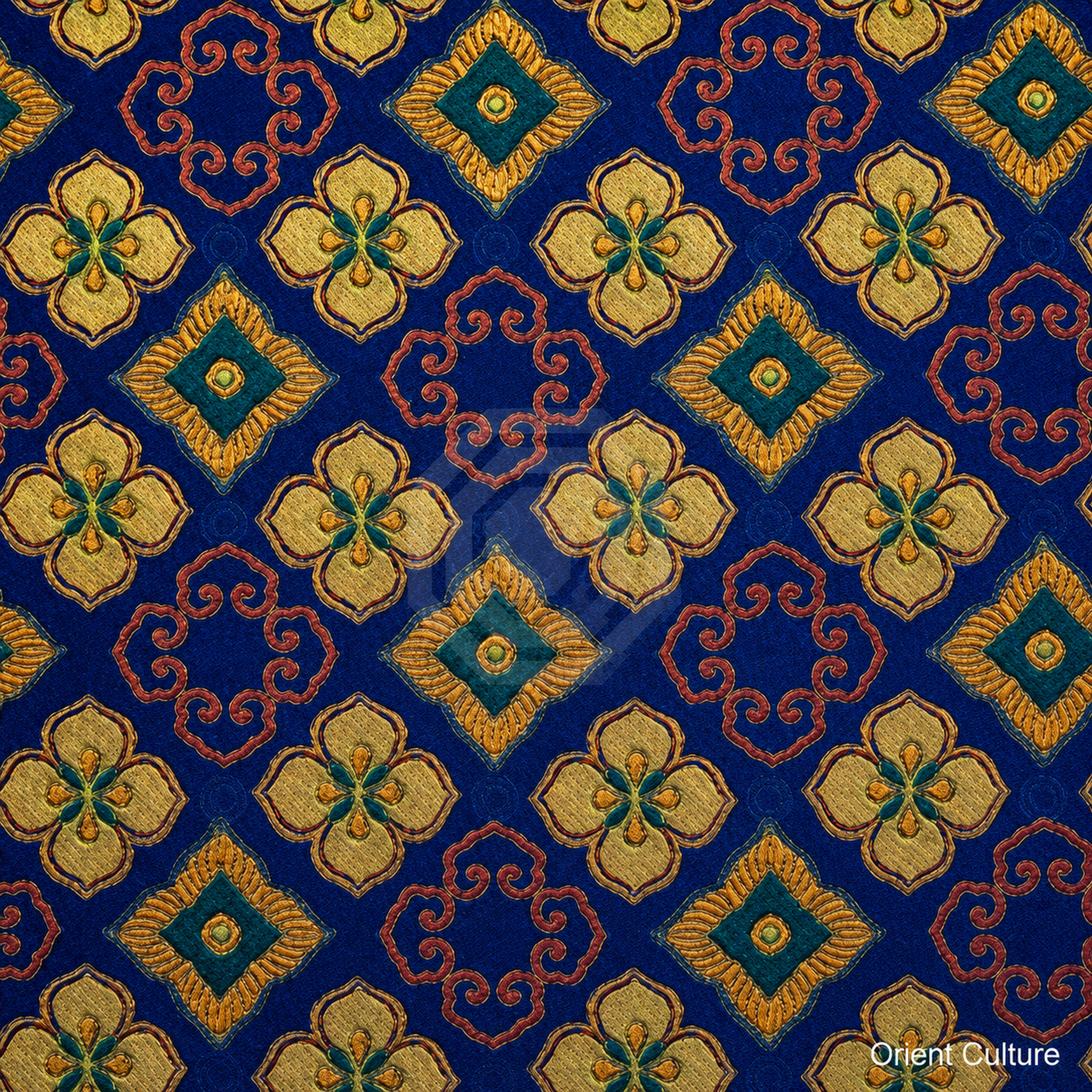 Blue Persimmon Ruyi Shu Brocade — Shu Brocade fabric by Orient Culture