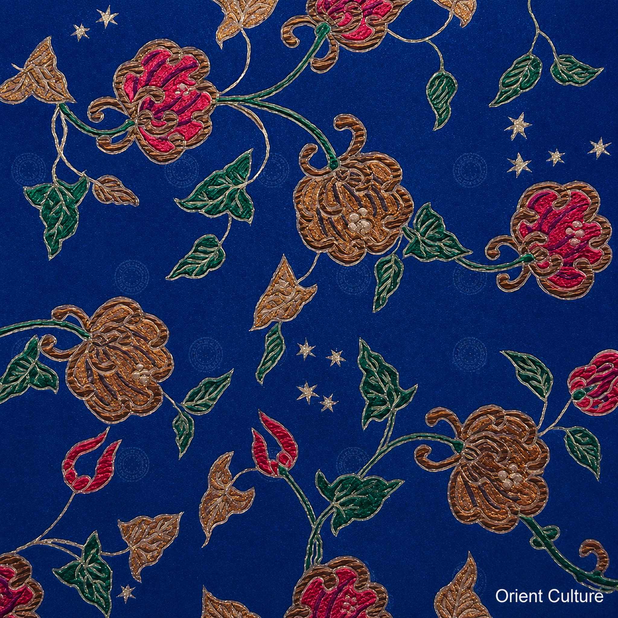 Royal Blue Scrolling Chrysanthemum Shu Brocade — Shu Brocade fabric by Orient Culture