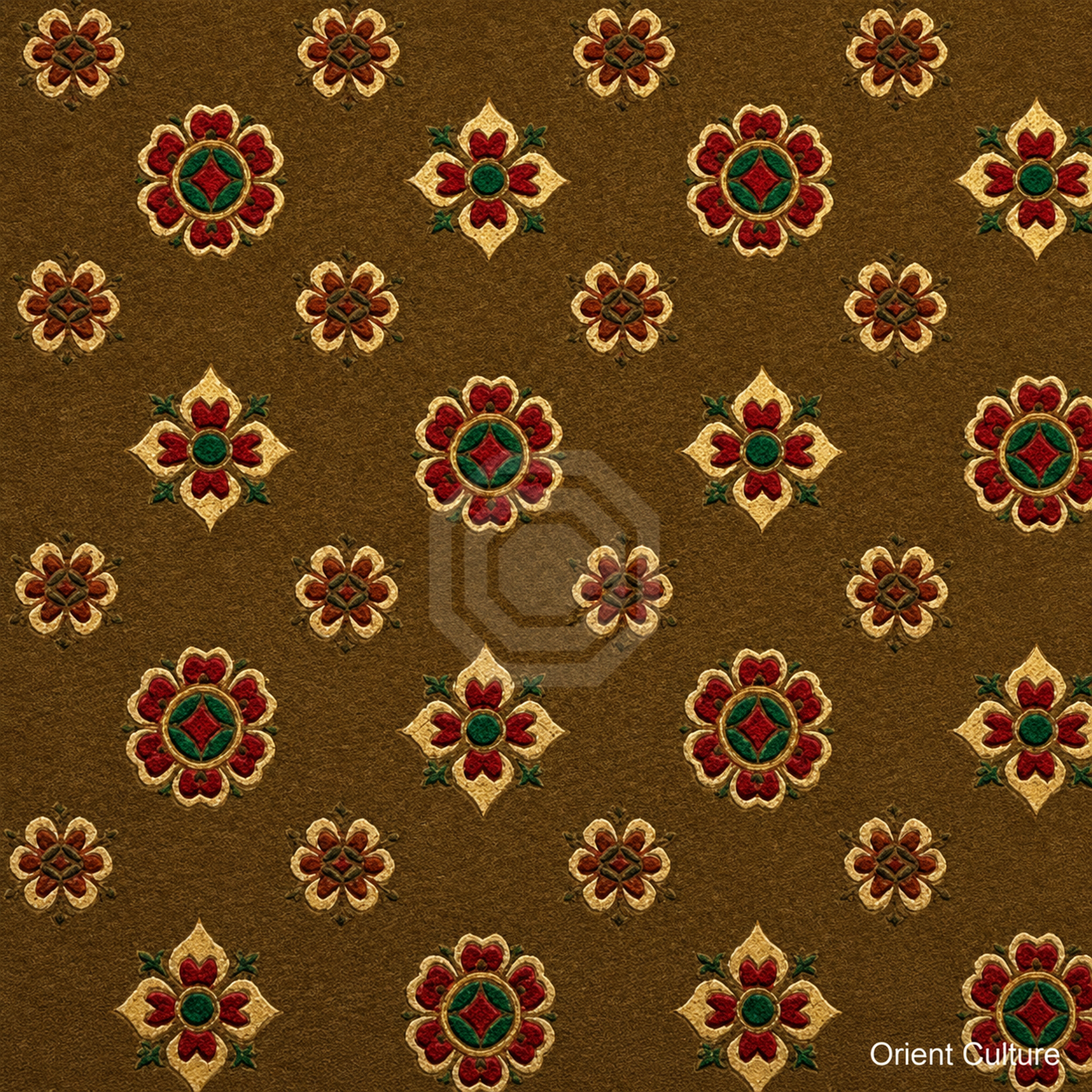 Deep Antique Gold Pipa & Baoxiang Flower Shu Brocade — Shu Brocade fabric by Orient Culture