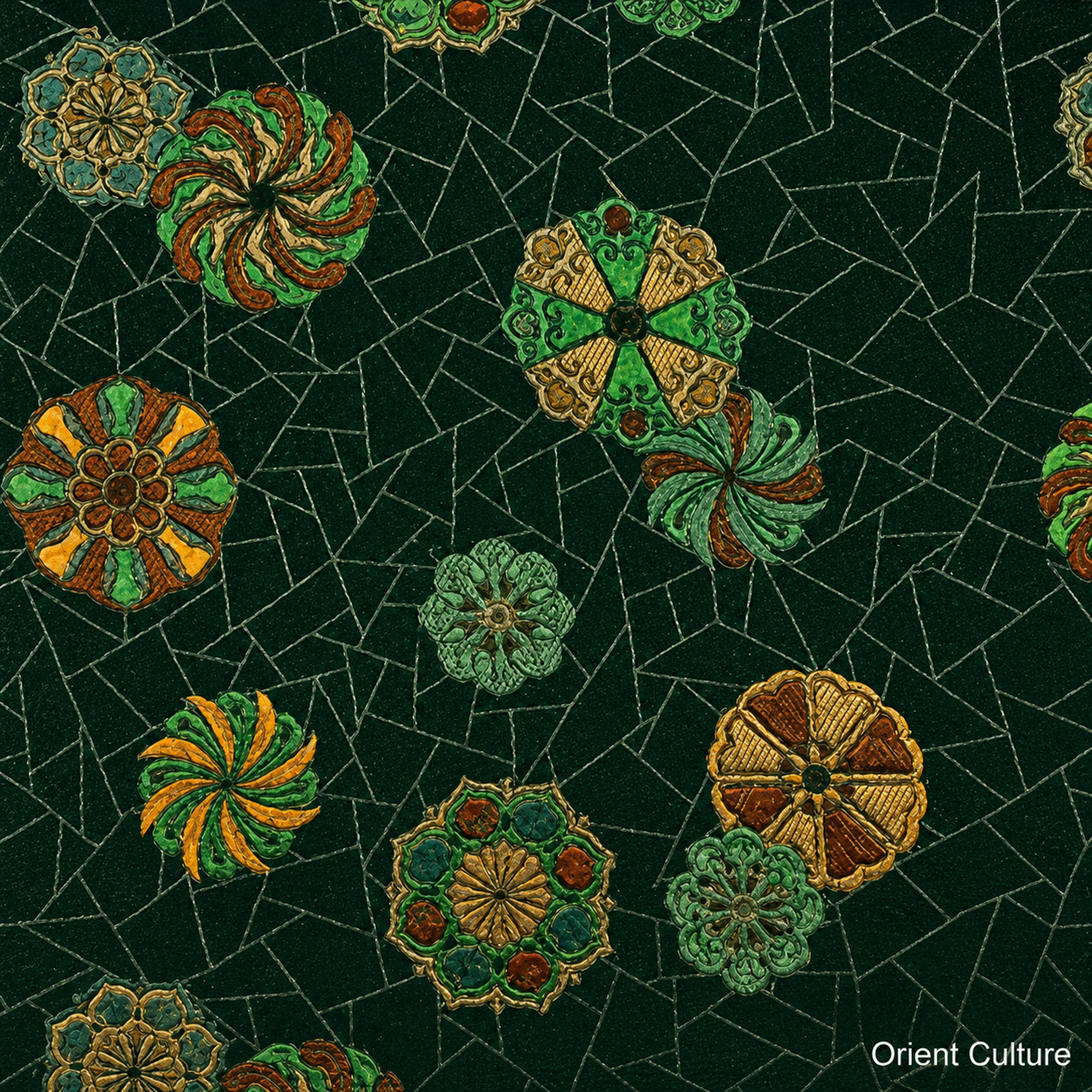 Green Auspicious Blessing Shu Brocade — Shu Brocade fabric by Orient Culture
