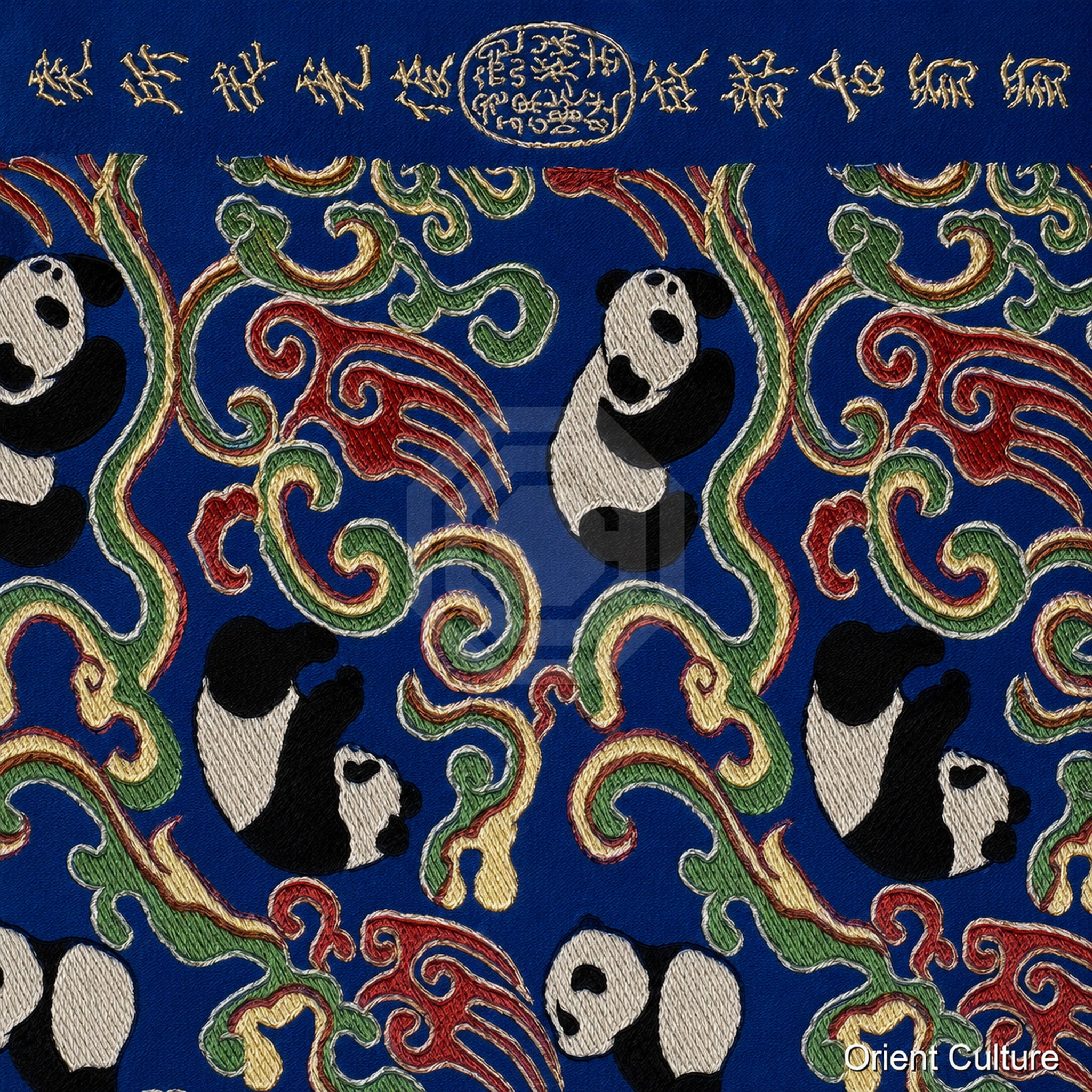 Royal Blue Panda Shu Brocade — Shu Brocade fabric by Orient Culture