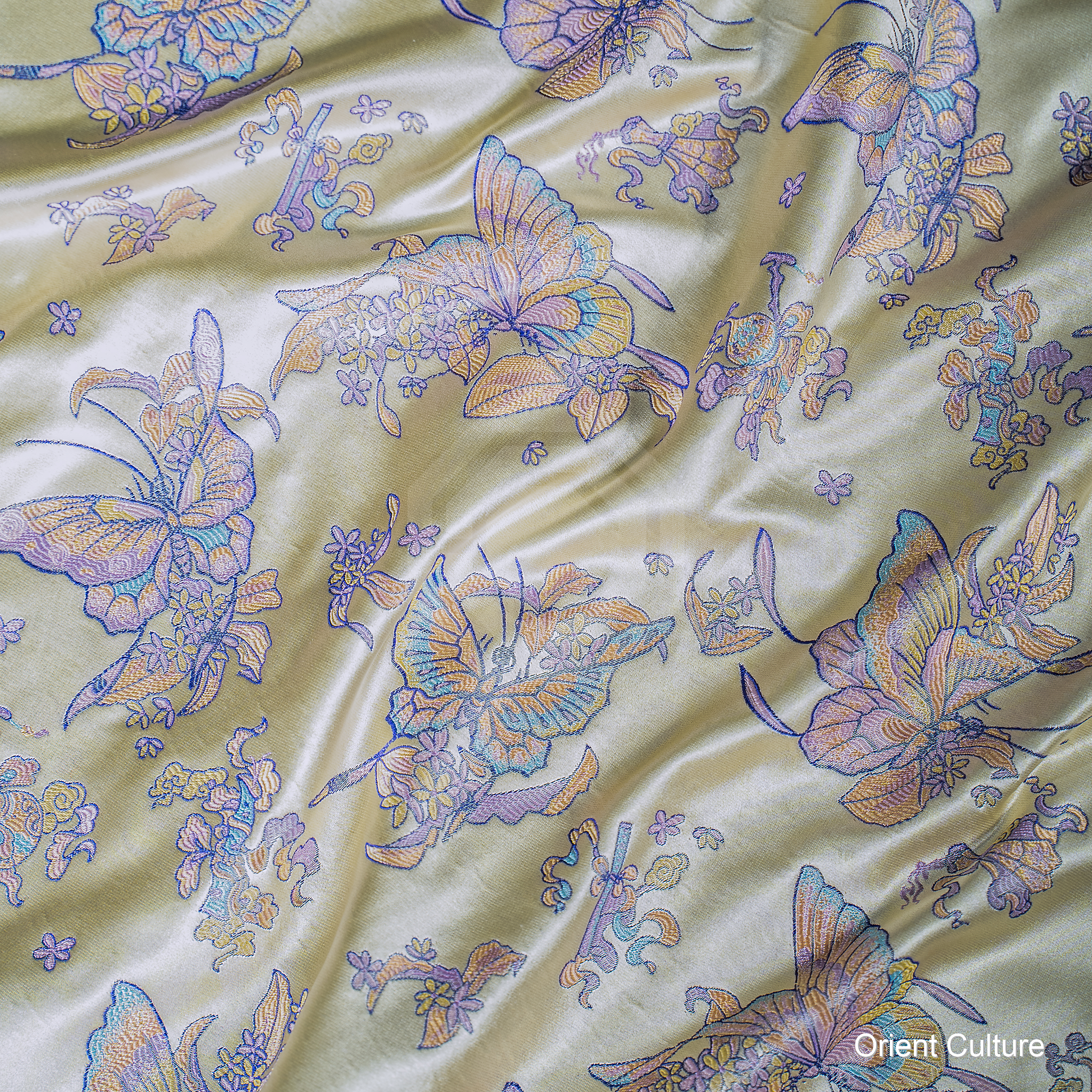 Eight Treasures Osmanthus Butterfly · Soft Yellow Shu Brocade — Shu Brocade fabric by Orient Culture