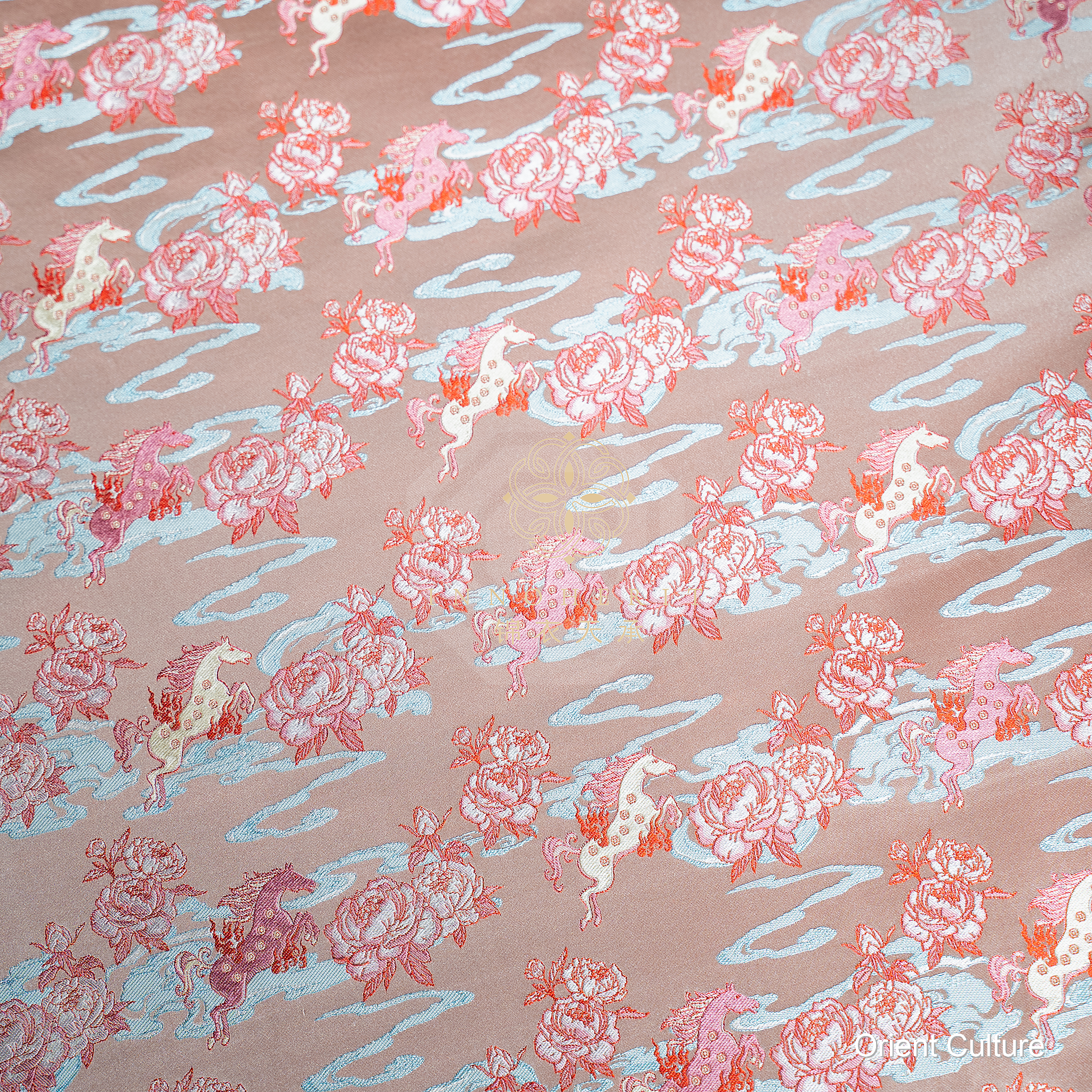 Hibiscus Galloping Horse Shu Brocade — Shu Brocade fabric by Orient Culture