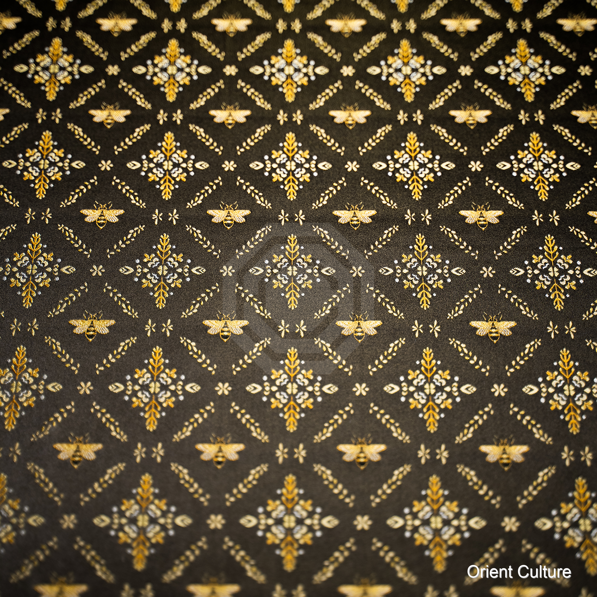 Layered Emerald Flowing Gold · Black Gold Shu Brocade — Shu Brocade fabric by Orient Culture