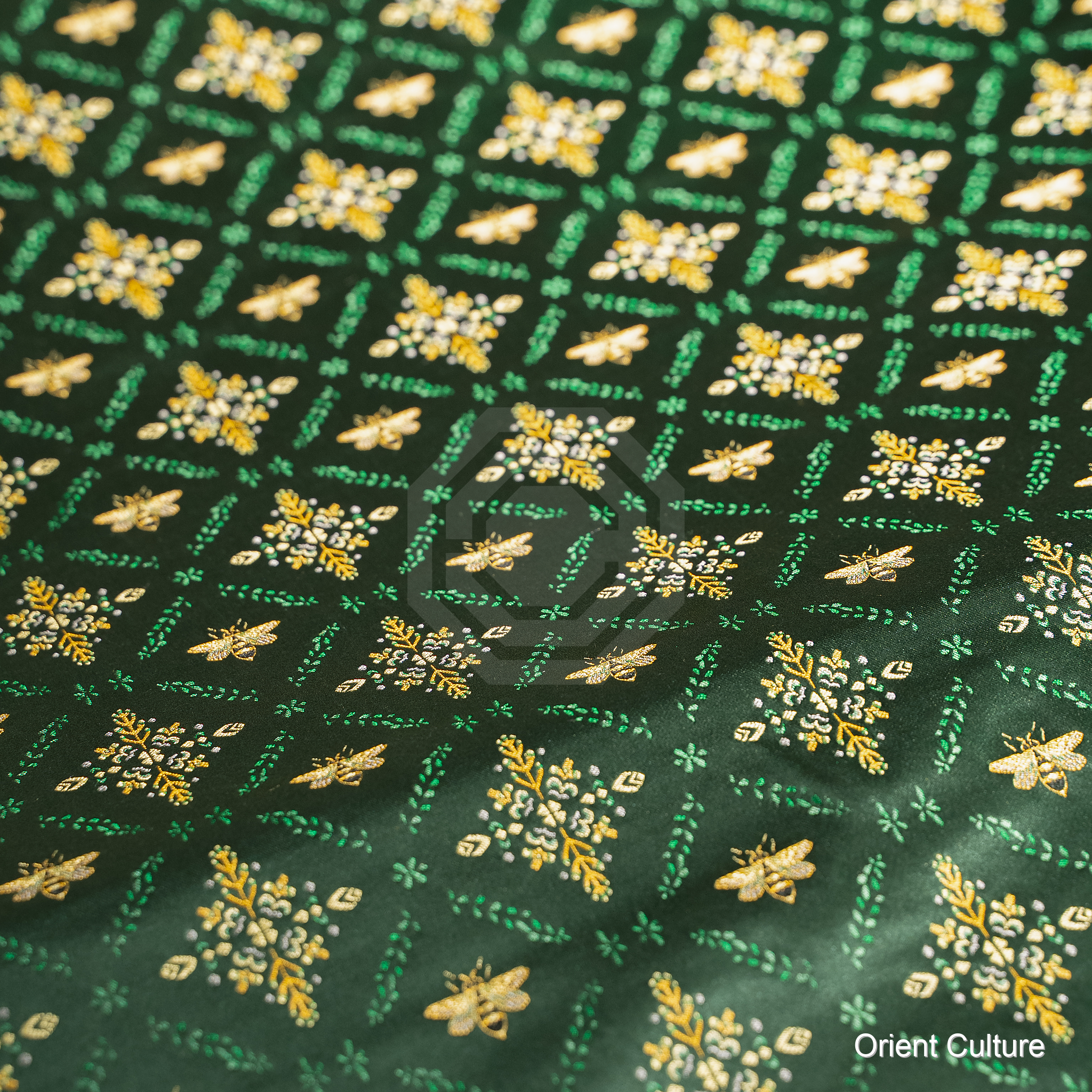 Layered Emerald Flowing Gold · Ink Gold Shu Brocade — Shu Brocade fabric by Orient Culture
