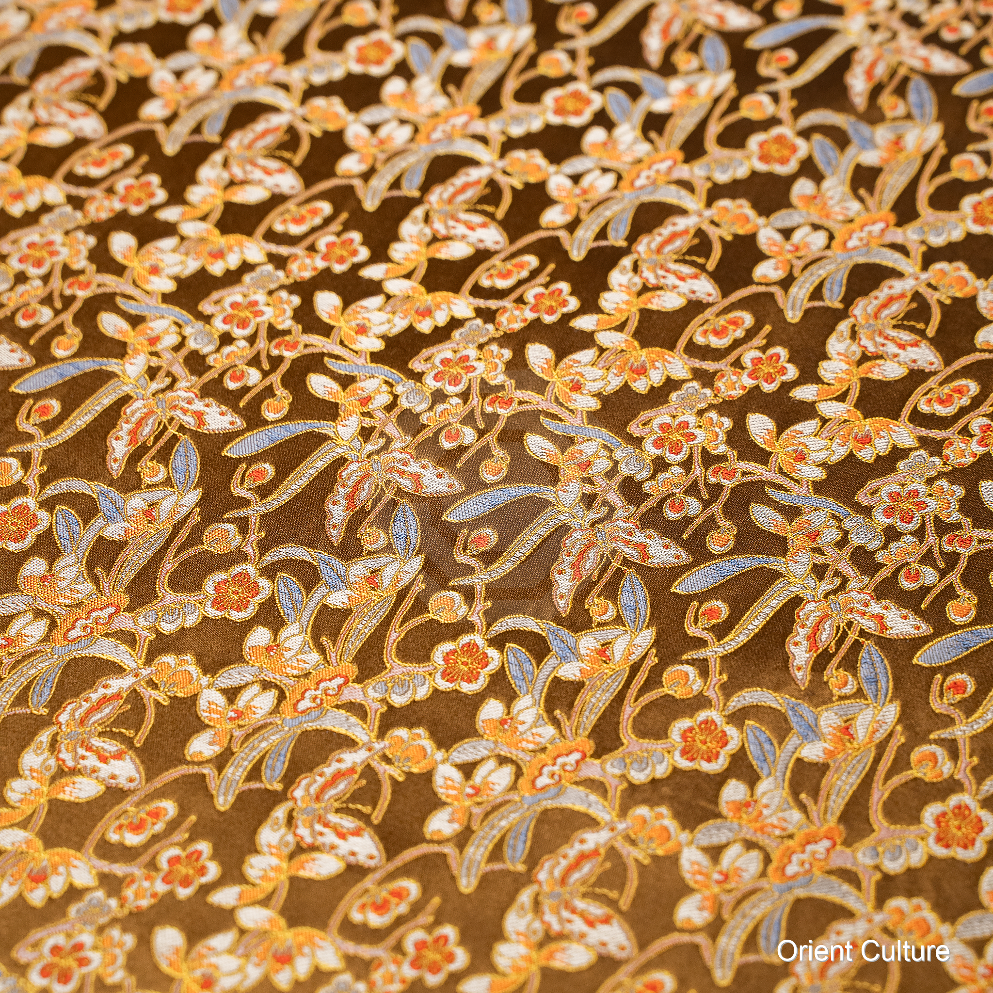 Butterflies & Orchids · Orange Gold Shu Brocade — Shu Brocade fabric by Orient Culture