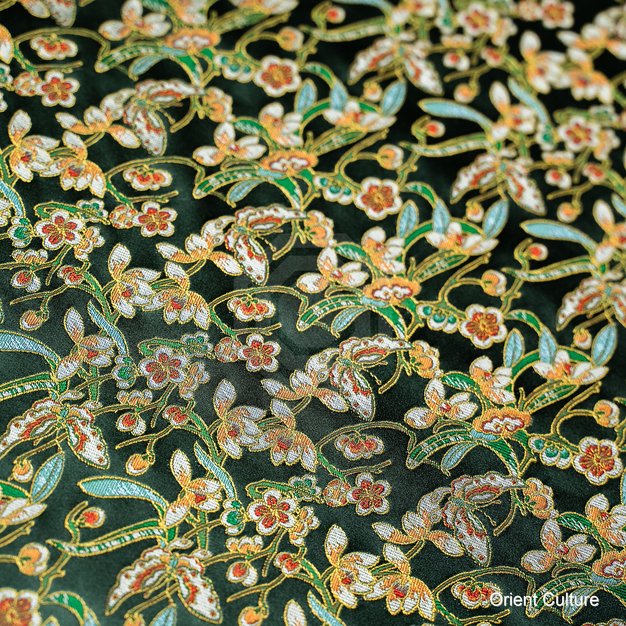 Butterflies & Orchids · Ink Gold Shu Brocade — Shu Brocade fabric by Orient Culture
