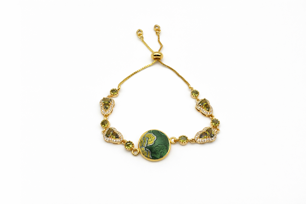 Shu Brocade Peony Bracelet – Handcrafted Silk Heritage Jewelry