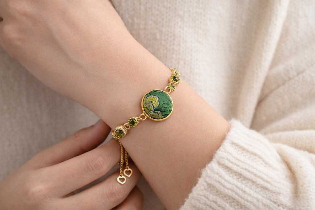 Shu Brocade Peony Bracelet – Handcrafted Silk Heritage Jewelry