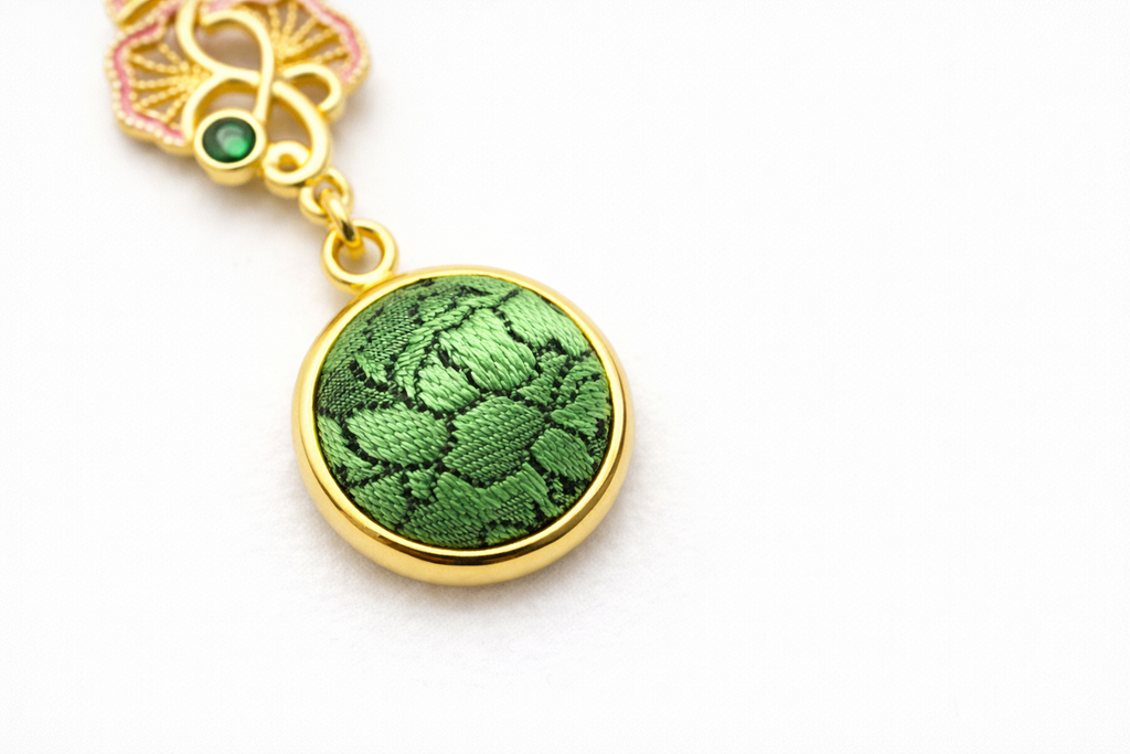 Emerald Peony Shu Brocade Drop Earrings