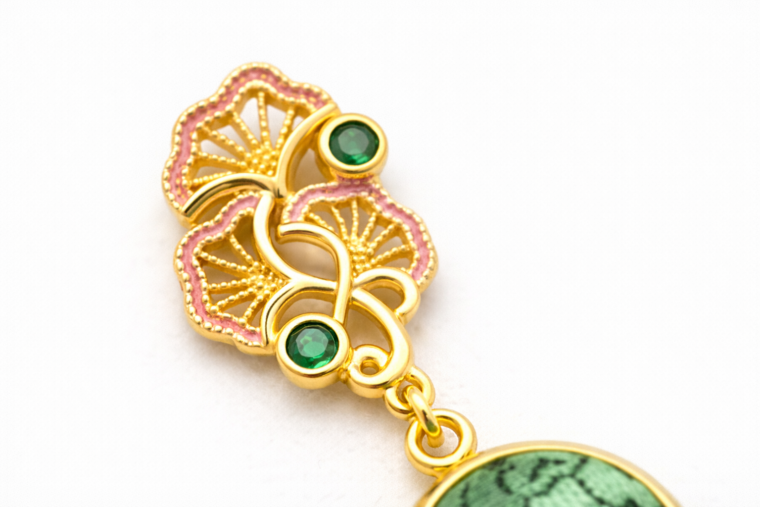 Emerald Peony Shu Brocade Drop Earrings