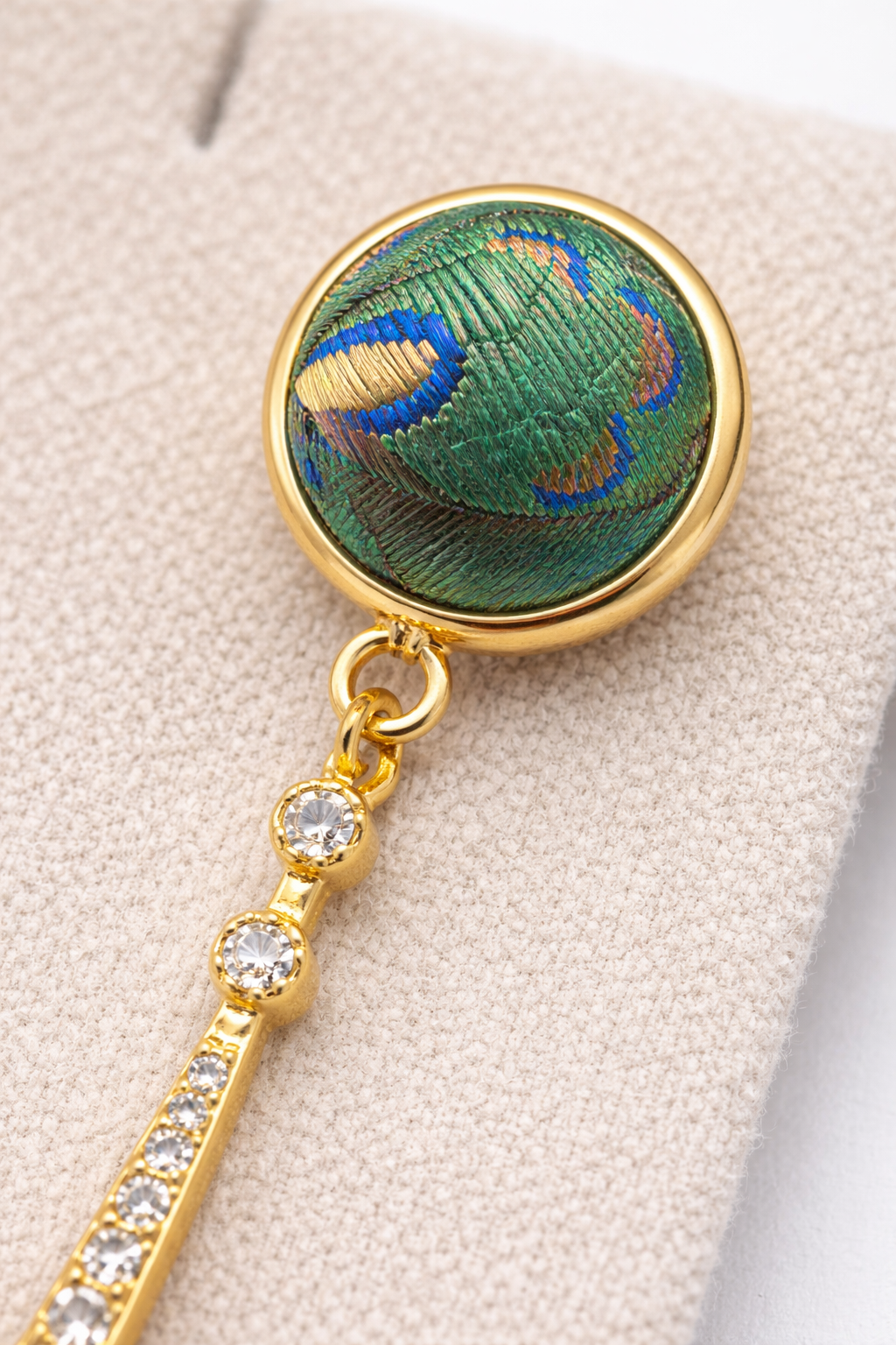 Shu Brocade & Peacock Feather-Inlay Drop Earrings
