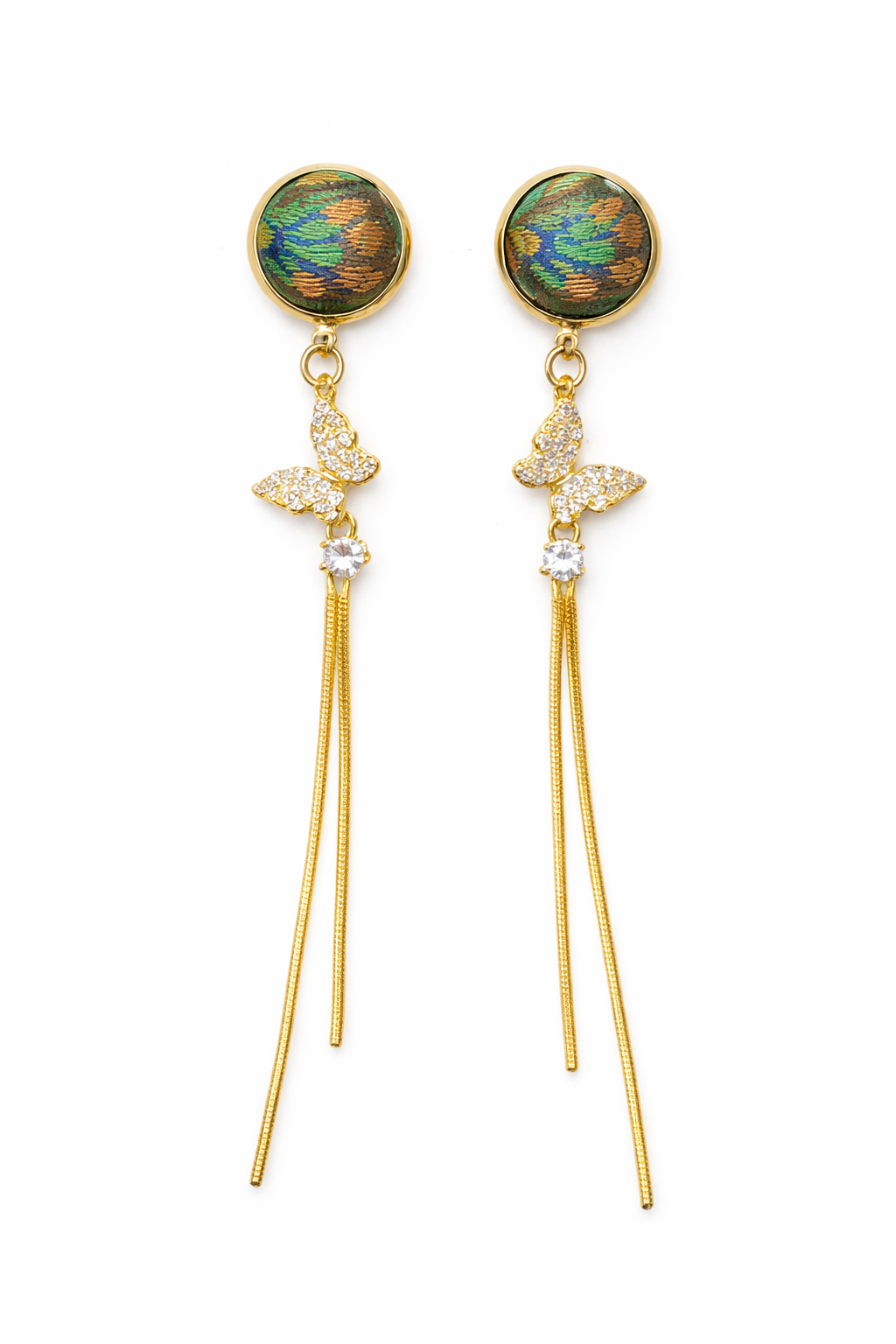 Emerald Shu Brocade Butterfly Tassel Earrings