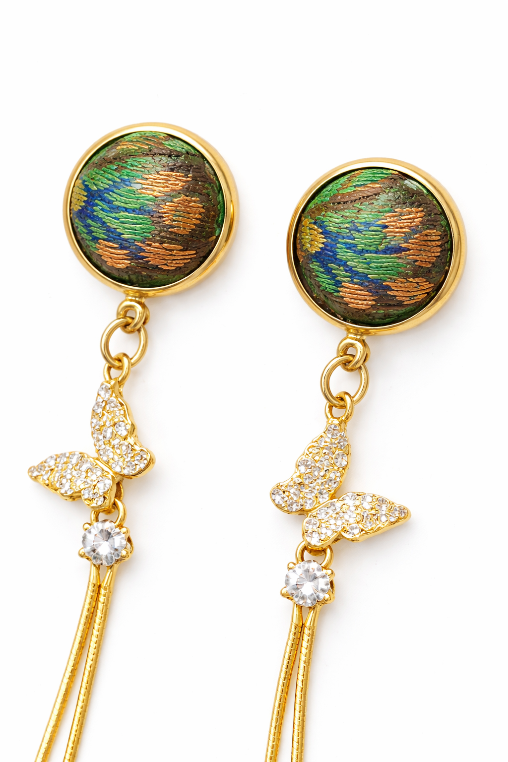 Emerald Shu Brocade Butterfly Tassel Earrings