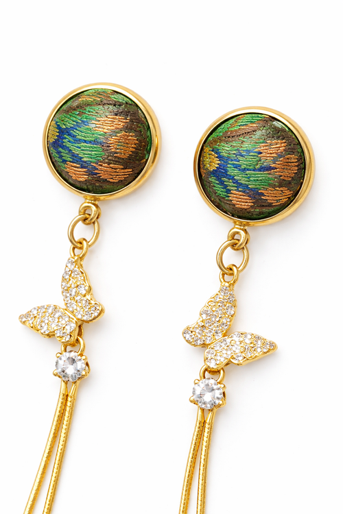 Emerald Shu Brocade Butterfly Tassel Earrings