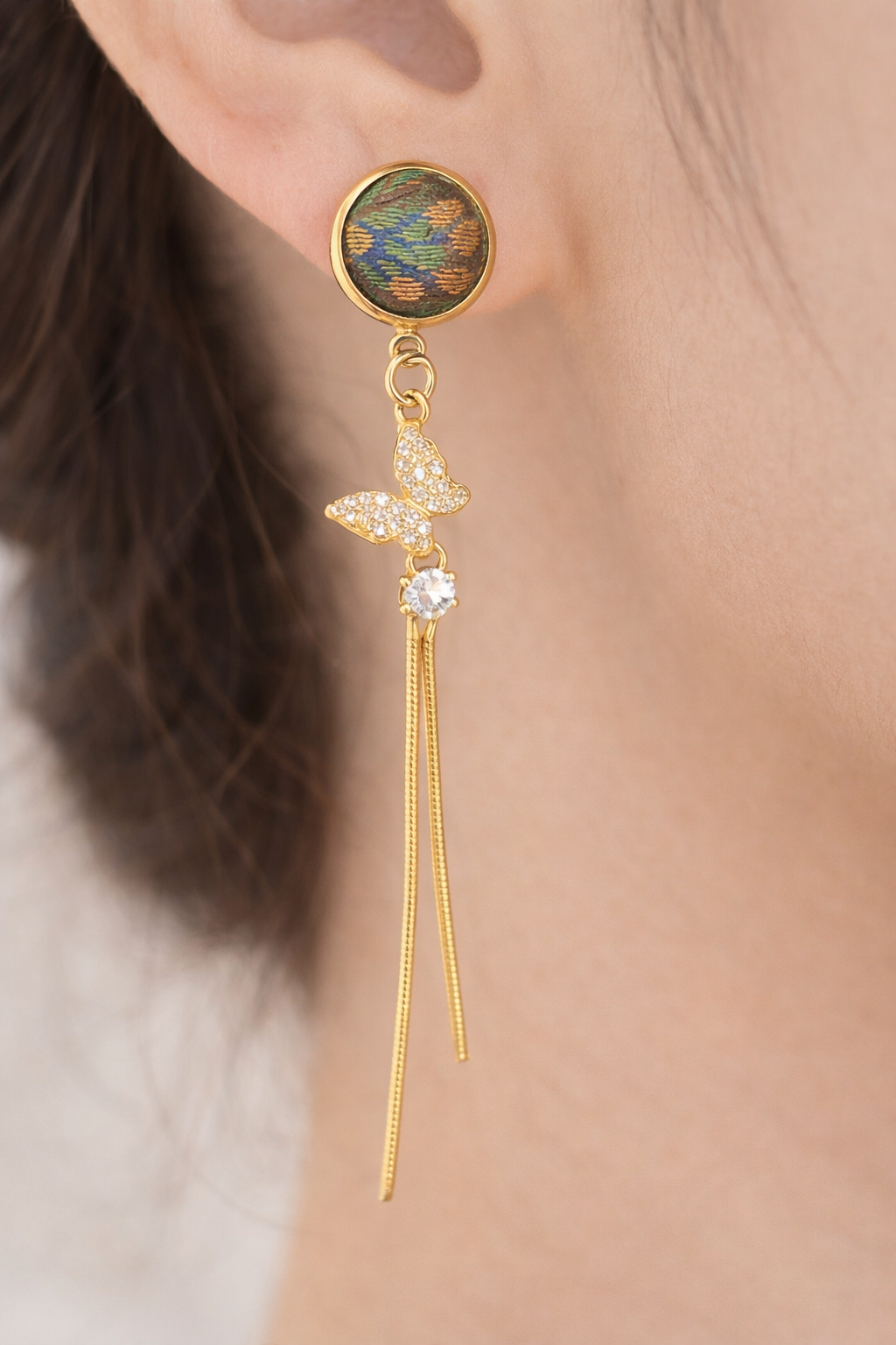 Emerald Shu Brocade Butterfly Tassel Earrings
