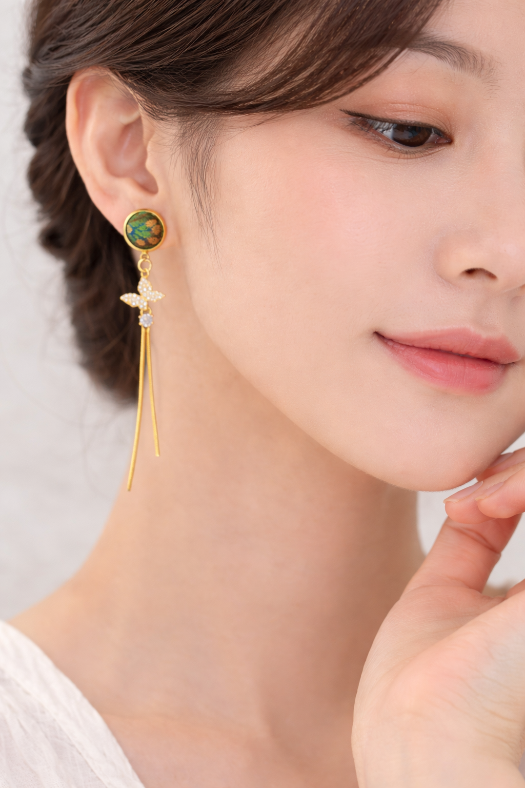 Emerald Shu Brocade Butterfly Tassel Earrings