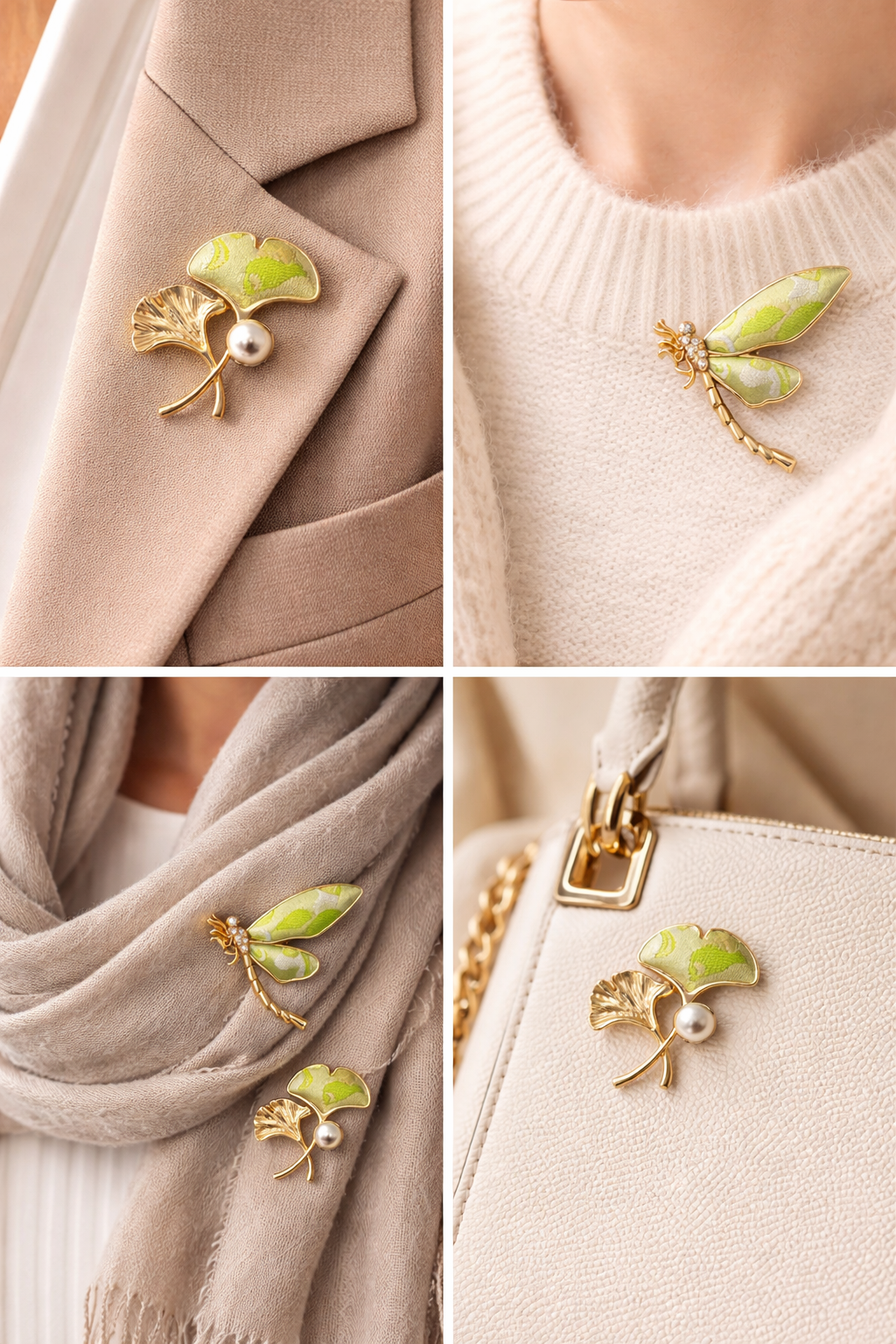 Panda Brocade Heritage Brooch – Ginkgo & Dragonfly