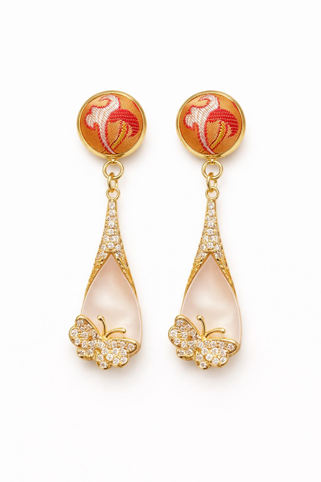 Natural Shell & Zhuyu Motif Drop Earrings