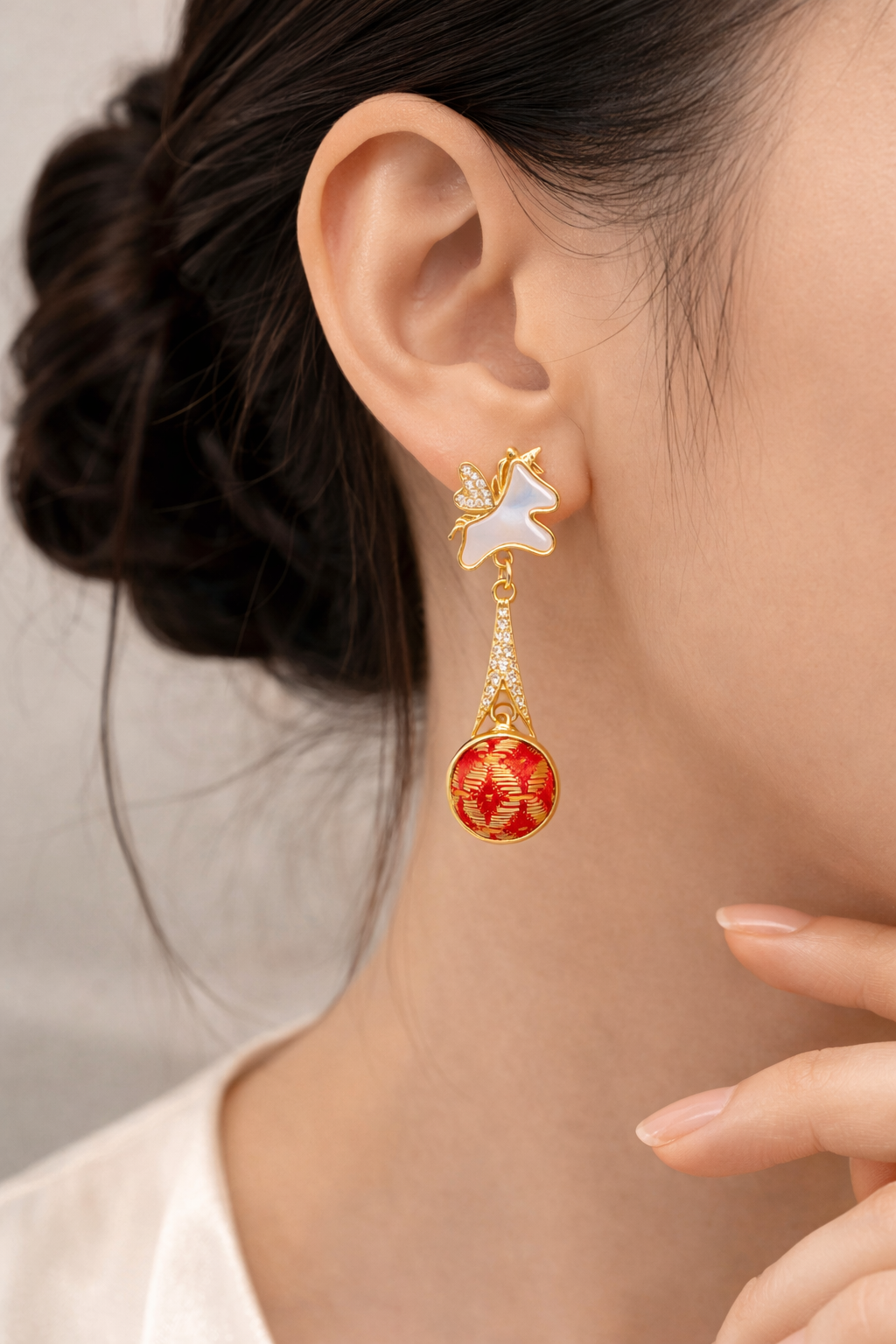 Auspicious Horse Shu Brocade Drop Earrings