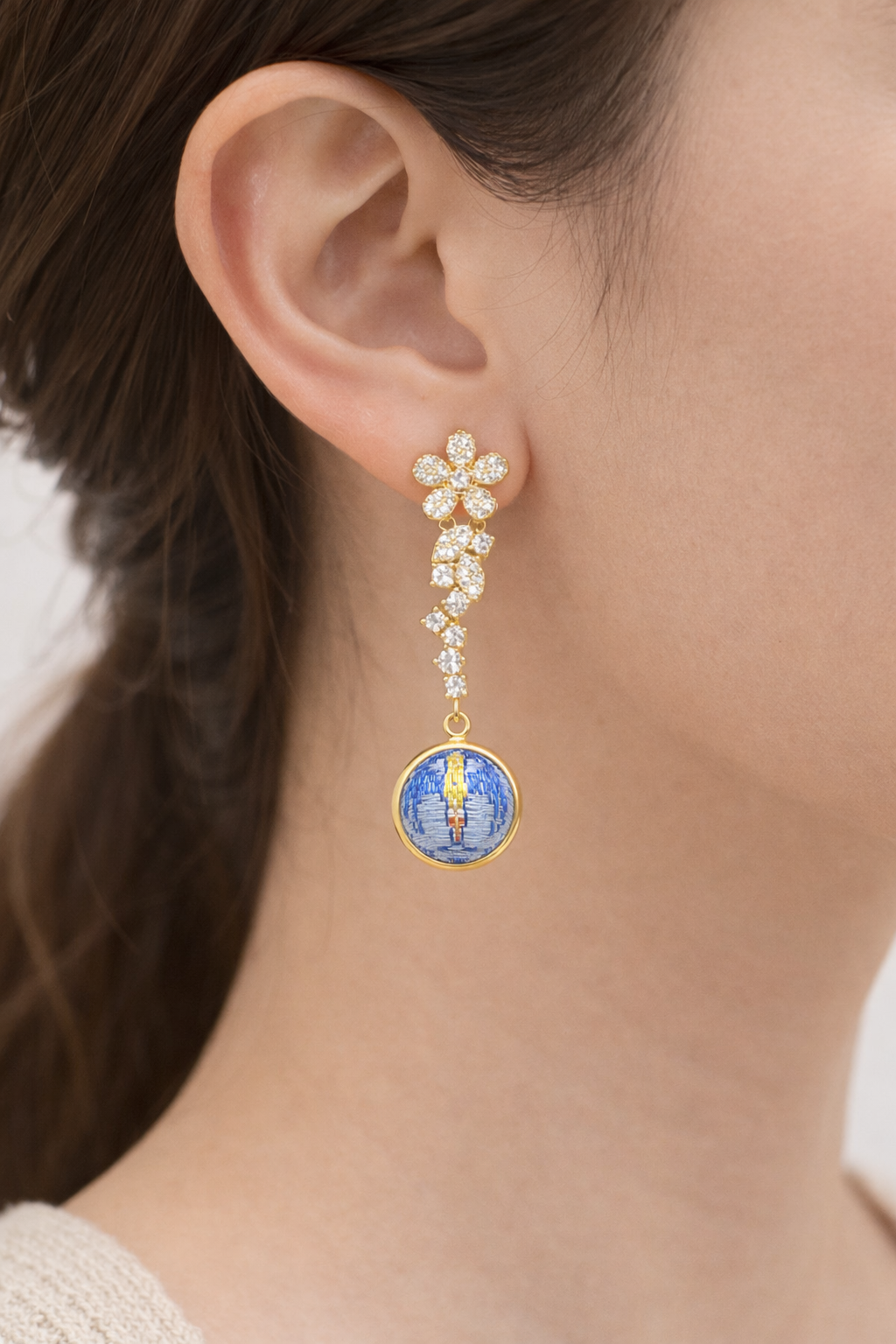 Azure Shu Brocade Floral Drop Earrings