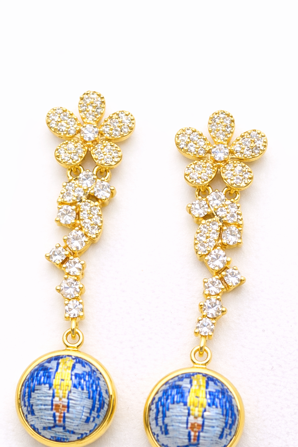 Azure Shu Brocade Floral Drop Earrings
