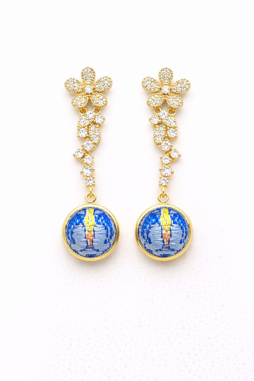 Azure Shu Brocade Floral Drop Earrings