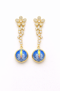 Azure Shu Brocade Floral Drop Earrings