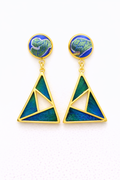 Shu Brocade Feather-Inlay Geometric Drop Earrings