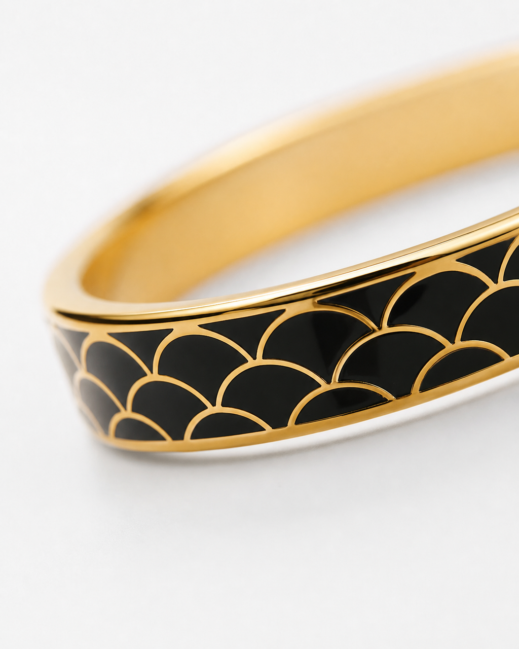 Black Cloisonné Scale Bangle with Gold-Tone Detailing