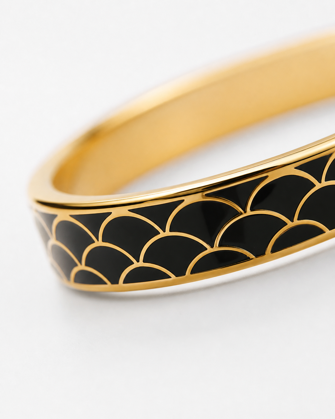 Black Cloisonné Scale Bangle with Gold-Tone Detailing