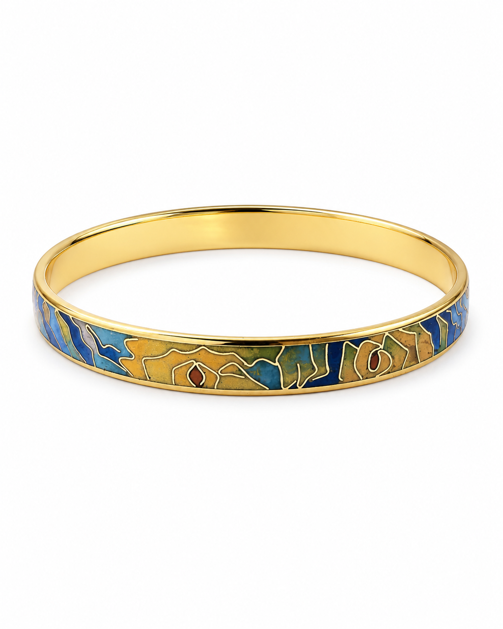 Blue Landscape Cloisonné Bangle with Gold-Tone Detailing