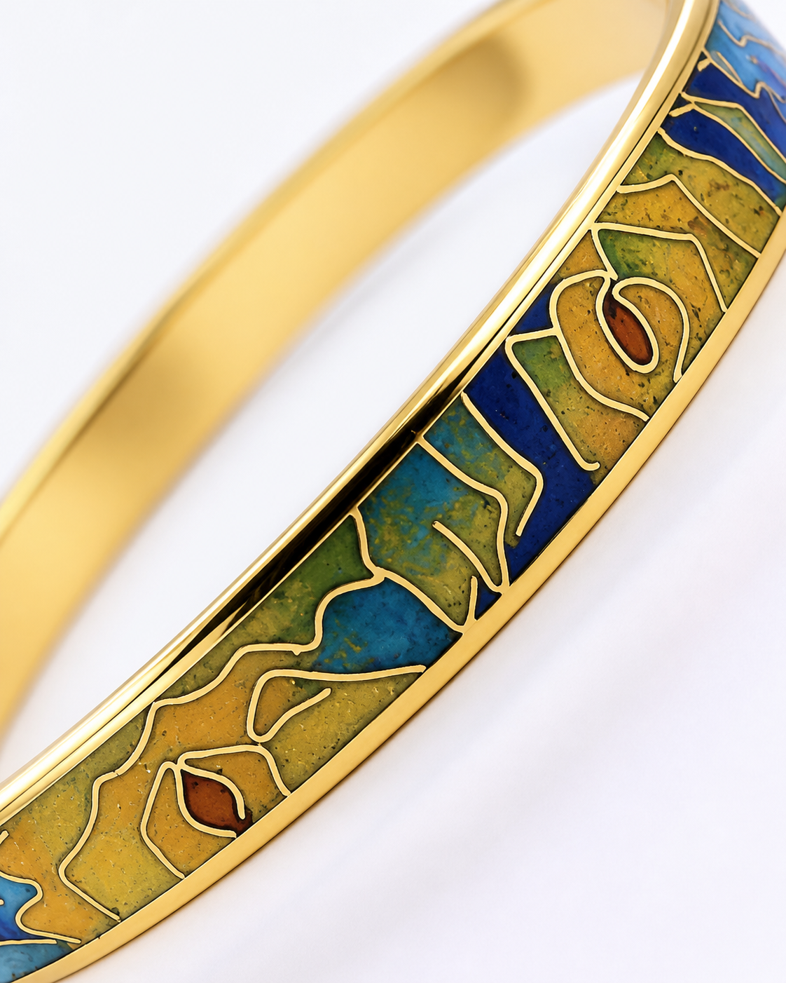 Blue Landscape Cloisonné Bangle with Gold-Tone Detailing