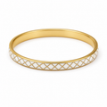 White Lattice Cloisonné Slim Bangle with Gold-Tone Detailing
