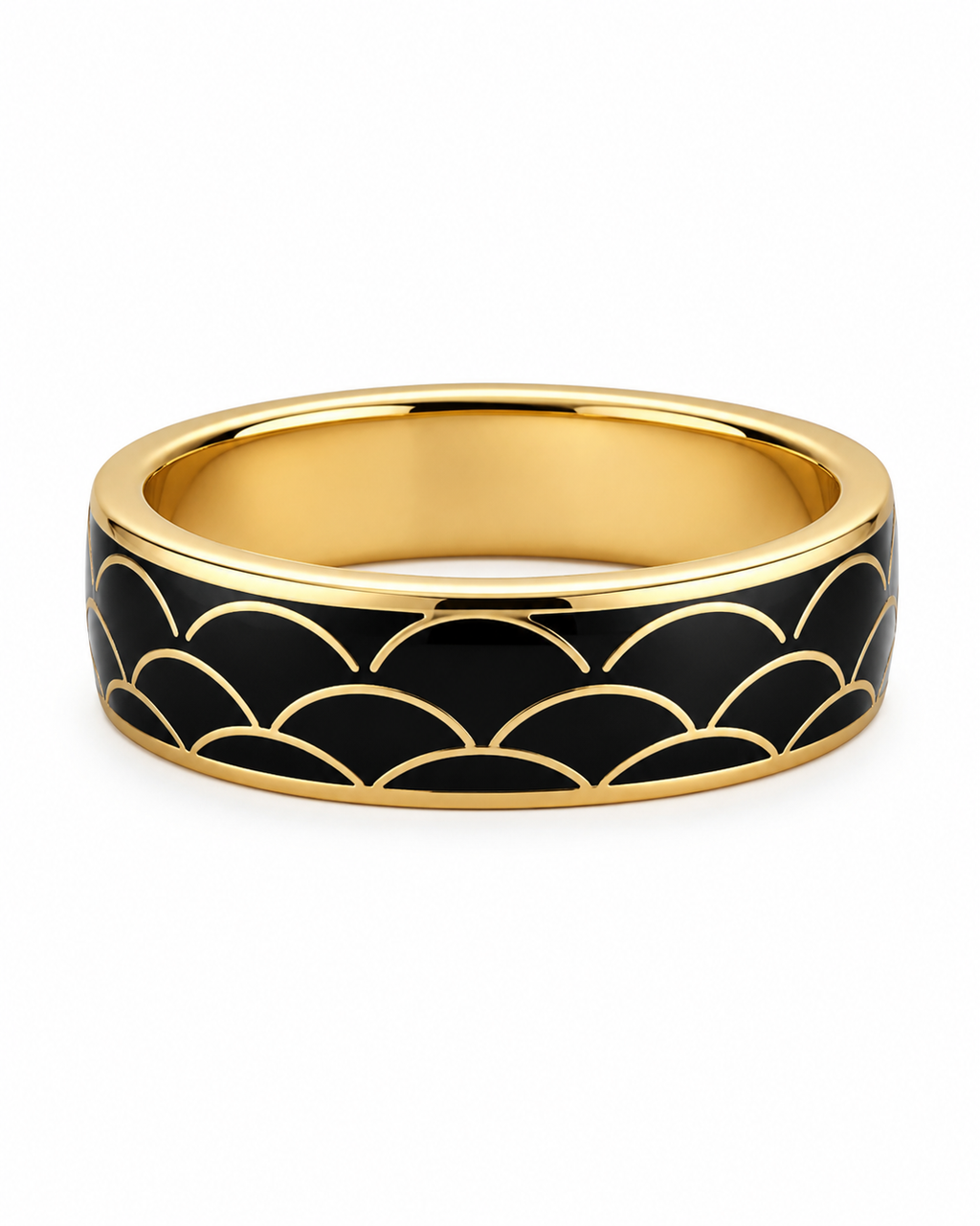 Black Scale Cloisonné Wide Ring with Gold-Tone Detailing