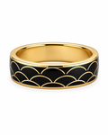 Black Scale Cloisonné Wide Ring with Gold-Tone Detailing