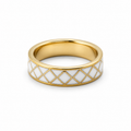 White Diamond Cloisonné Wide Ring with Gold-Tone Detailing