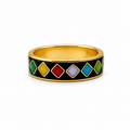 Multicolour Diamond Cloisonné Wide Ring with Gold-Tone Detailing